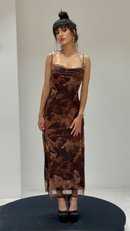 Robe imprimée marron